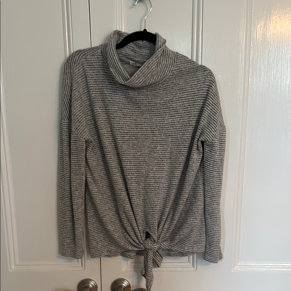 Lou & Grey Gray Turtleneck Sweater with Knotted Front